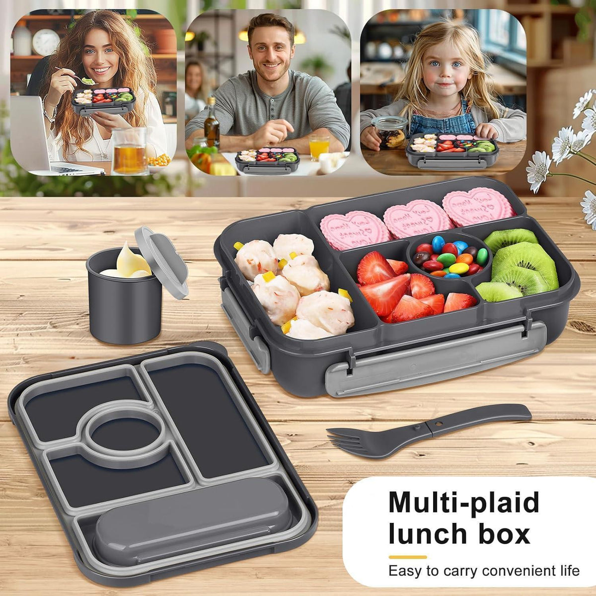 Brotdose Kinder mit Fächern & Saucenbehälter – 1300ml Lunchbox