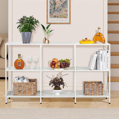 Moderner Konsolentisch Metall 140x30x80cm – Weiß, 3 Ablagen