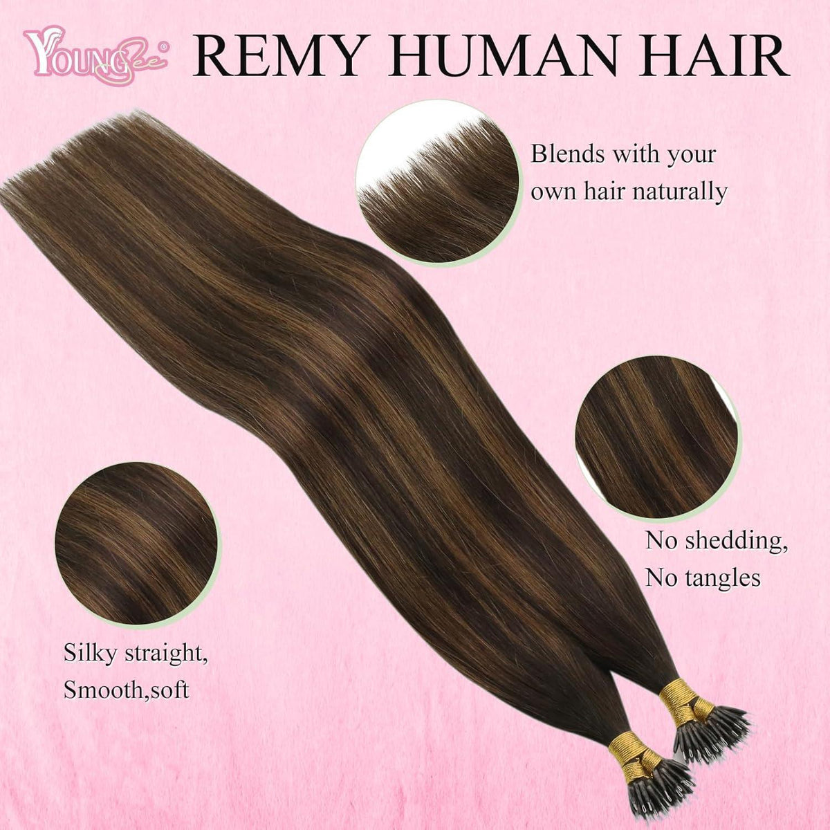 Echthaar Nano Extensions Ombre Dunkelbraun 60cm