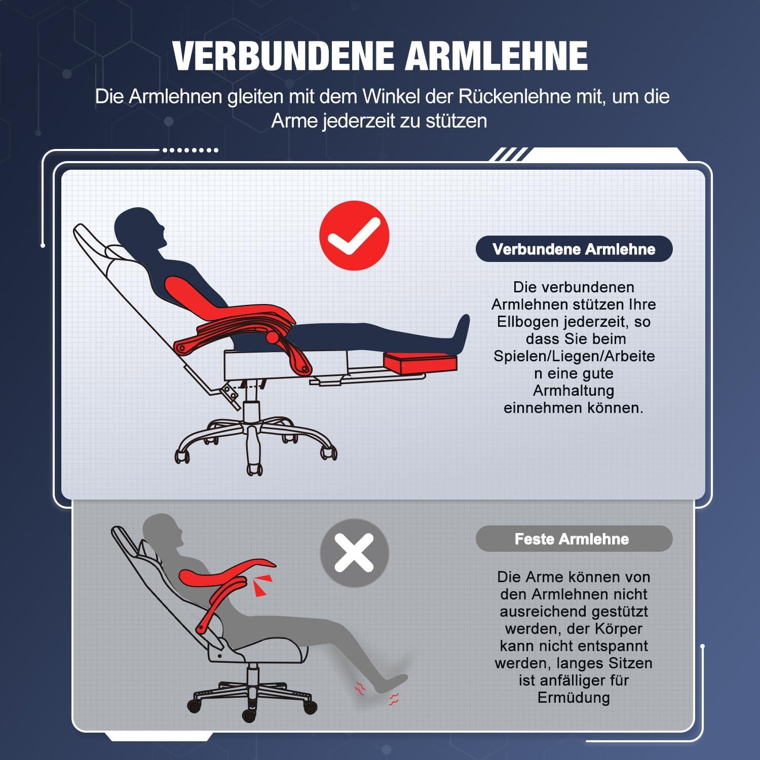 Gaming Stuhl Ergonomisch mit Fußstütze bis 150kg Belastbarkeit - Lila
