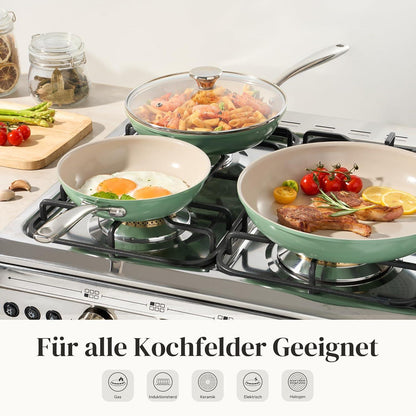 6-teiliges Keramik Pfannenset mit Deckel – Antihaft & Induktionsgeeignet