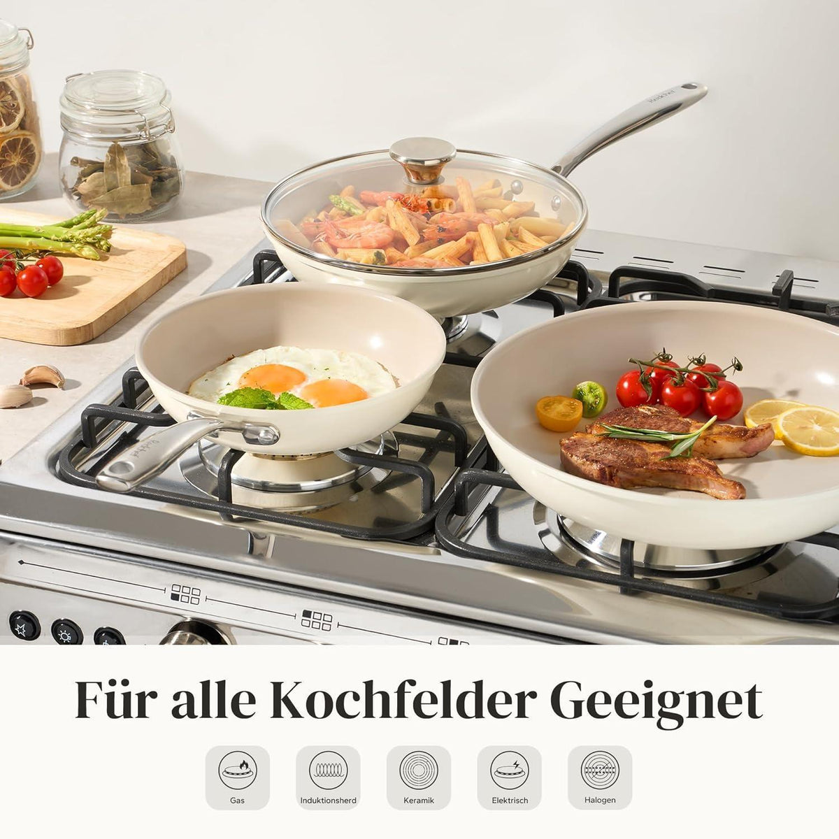 6-teiliges Keramik Pfannenset Induktion – Antihaft & Backofenfest