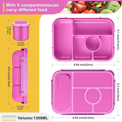 Bento Box mit 5 Fächern & Soßenbehälter – Lunchbox 1300ml