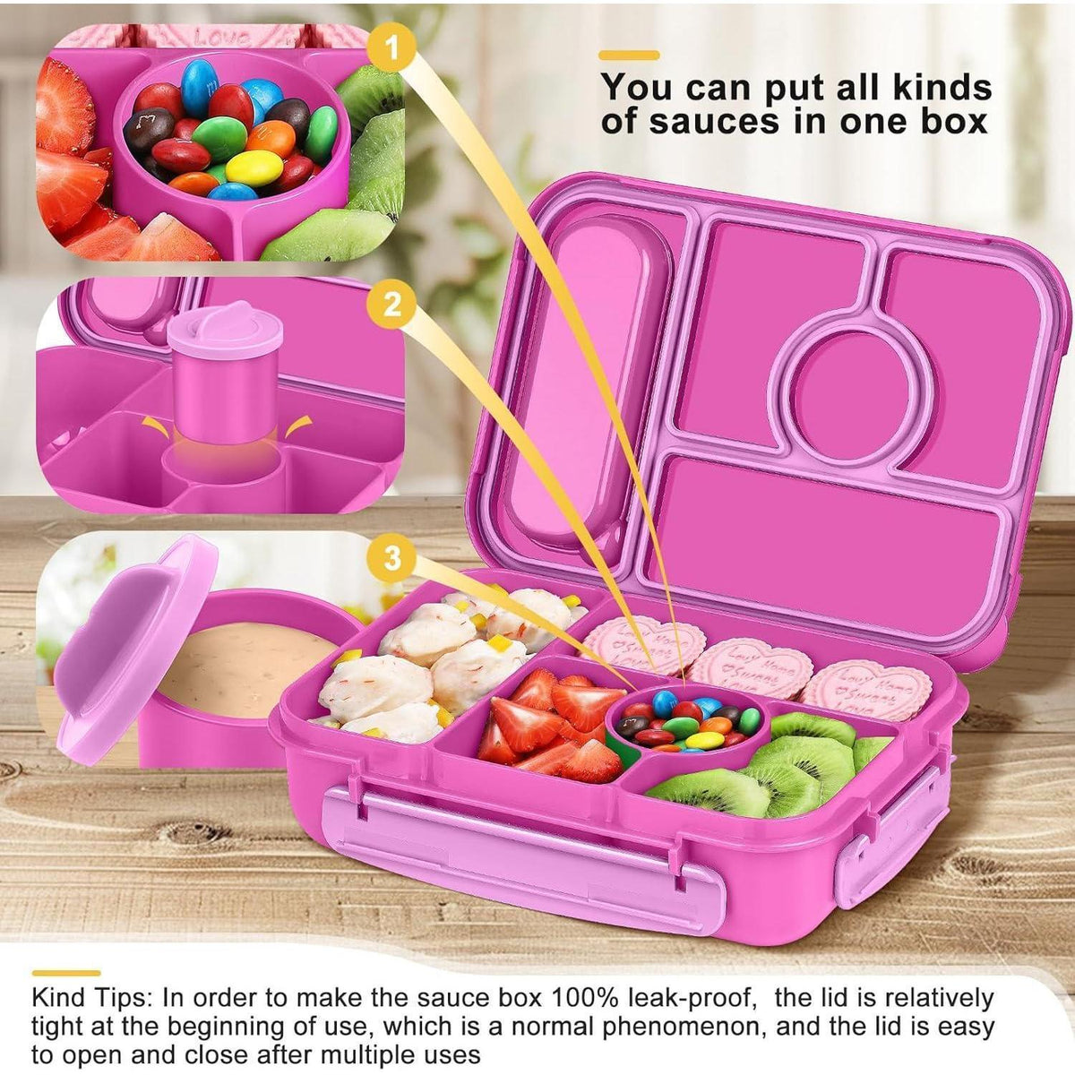 Bento Box mit 5 Fächern & Soßenbehälter – Lunchbox 1300ml