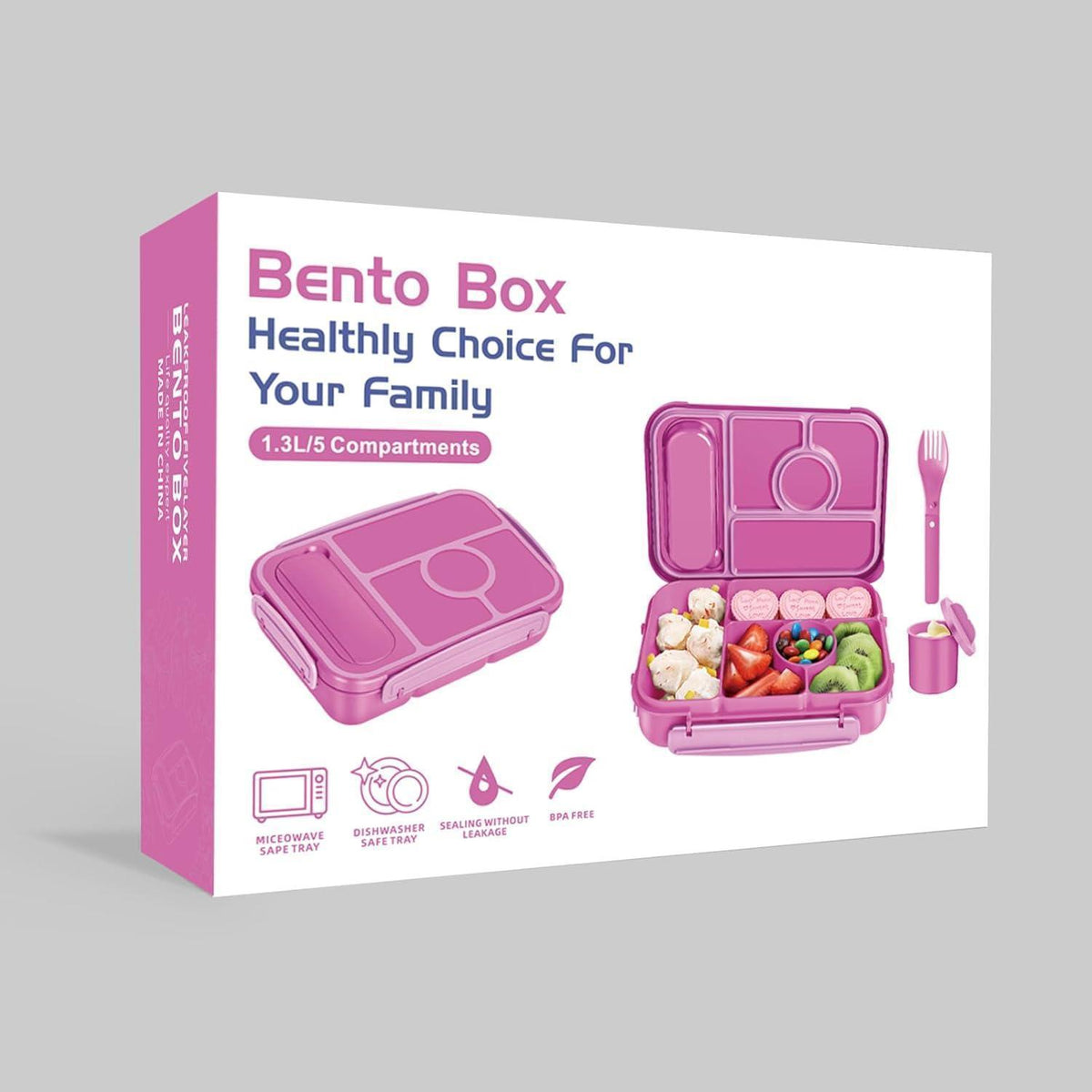Bento Box mit 5 Fächern & Soßenbehälter – Lunchbox 1300ml