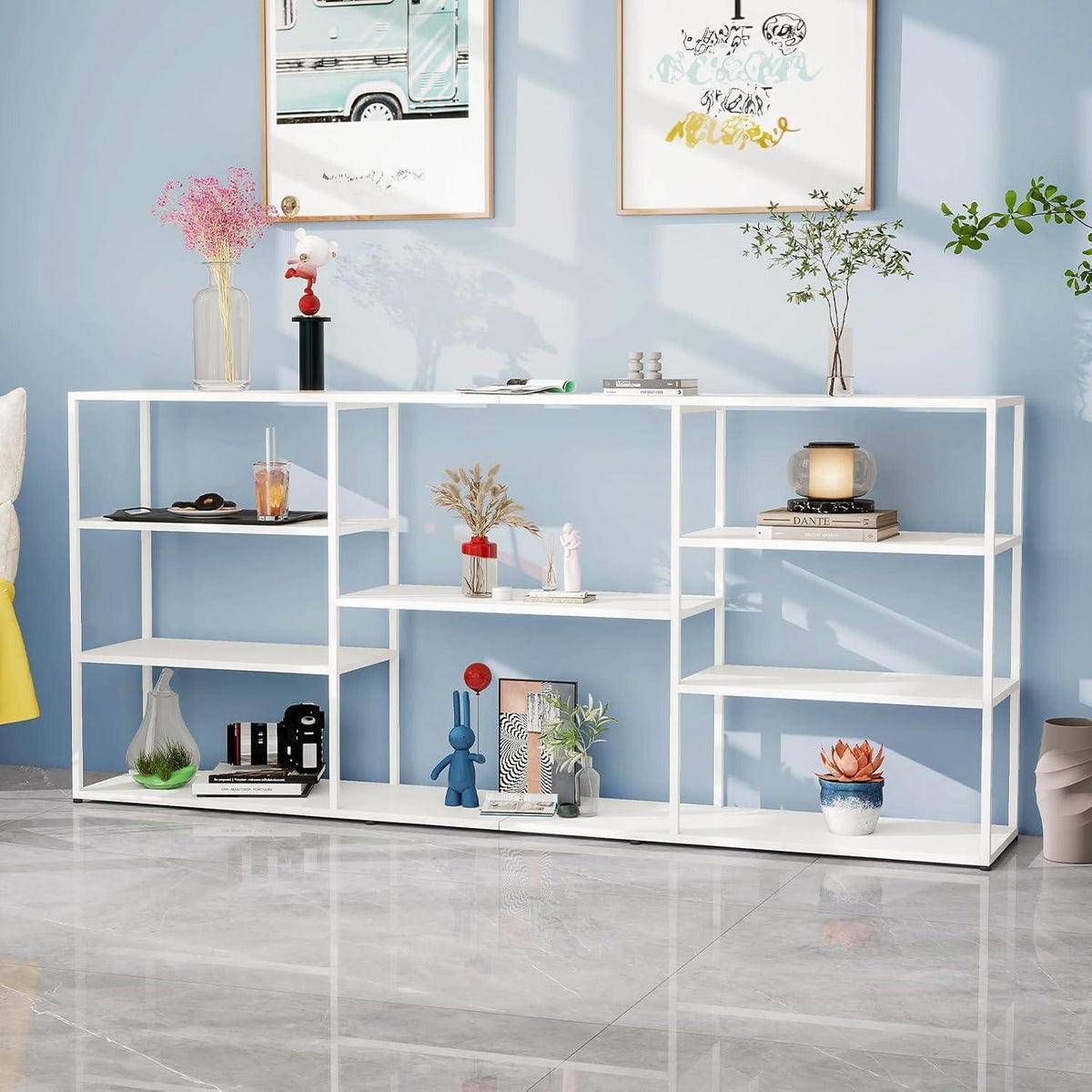 Langer Konsolentisch mit Regalen – Weiß 180x30x80 cm