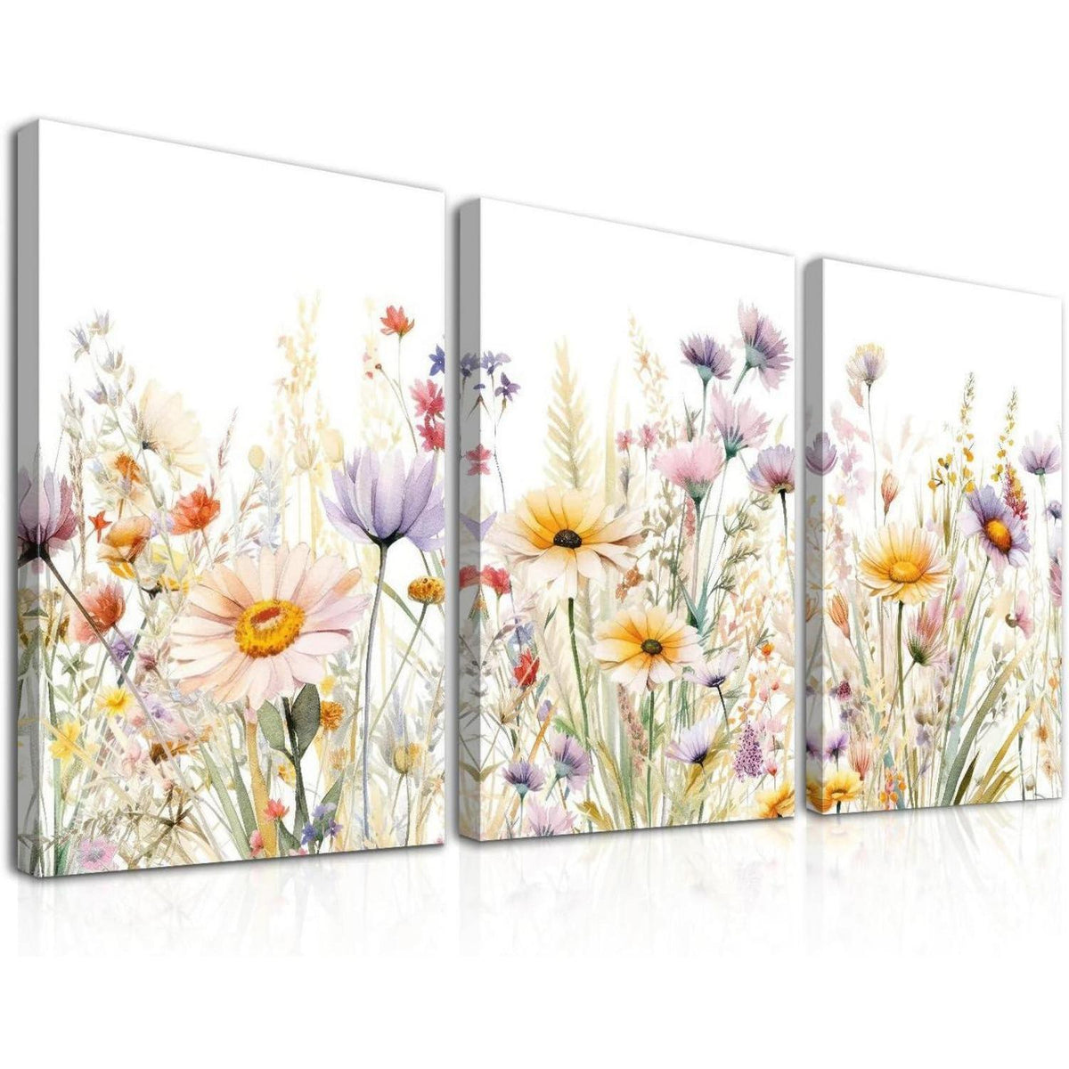 Gerahmte Wildblumen Wandkunst 3er Set | Aquarell Blumenbild