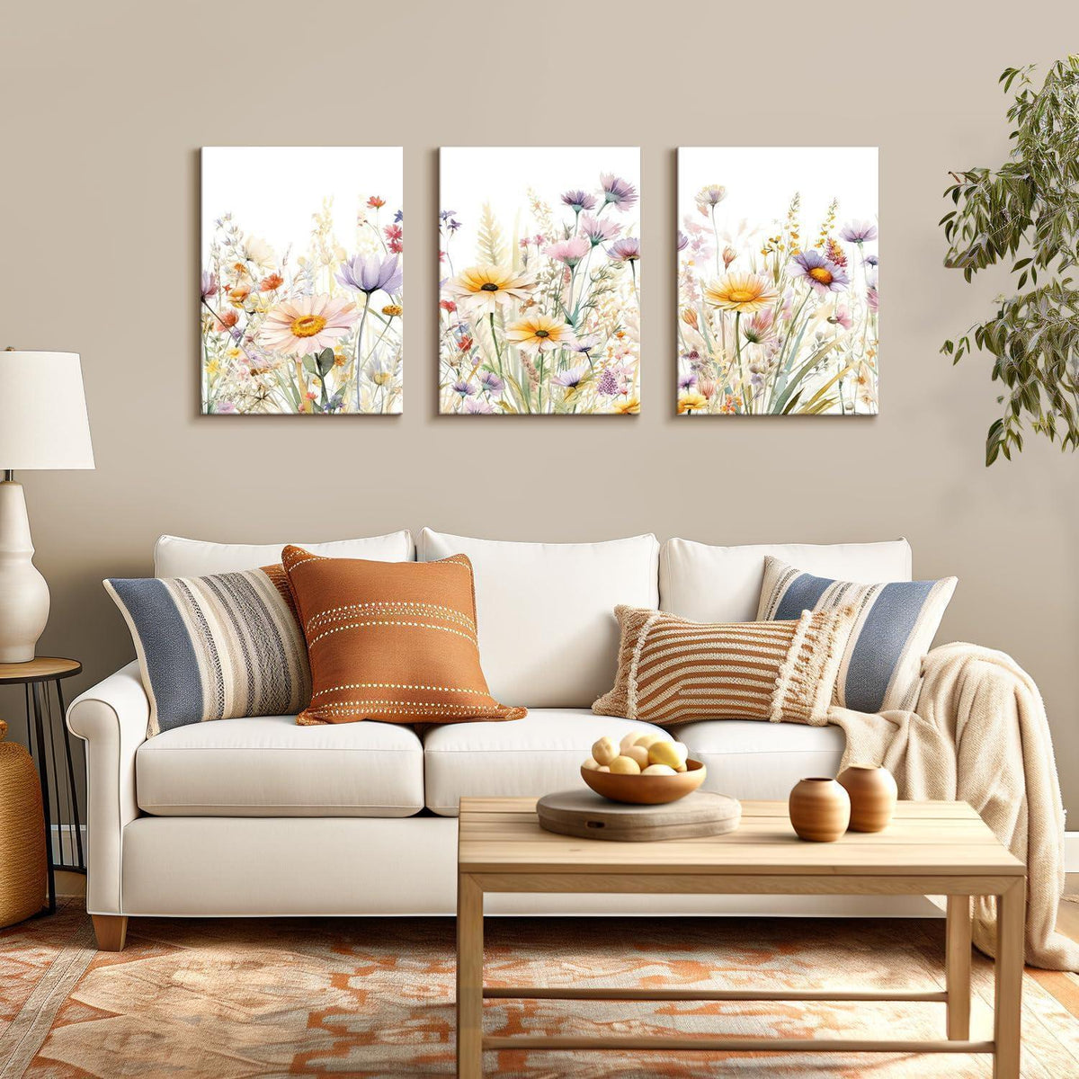 Gerahmte Wildblumen Wandkunst 3er Set | Aquarell Blumenbild