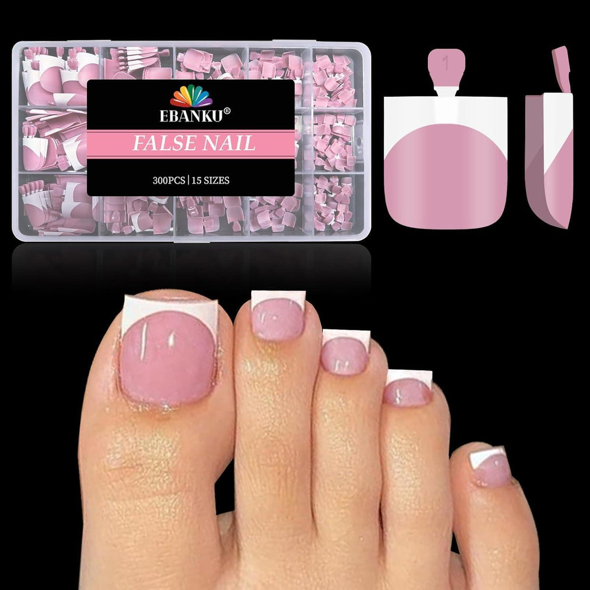 300 Französische Zehennagel Tipps - Rosa Press On Nails Set