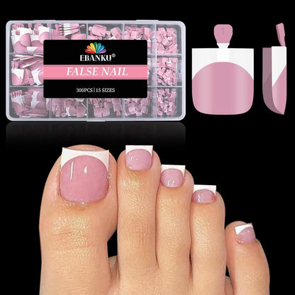 300 Französische Zehennagel Tipps - Rosa Press On Nails Set