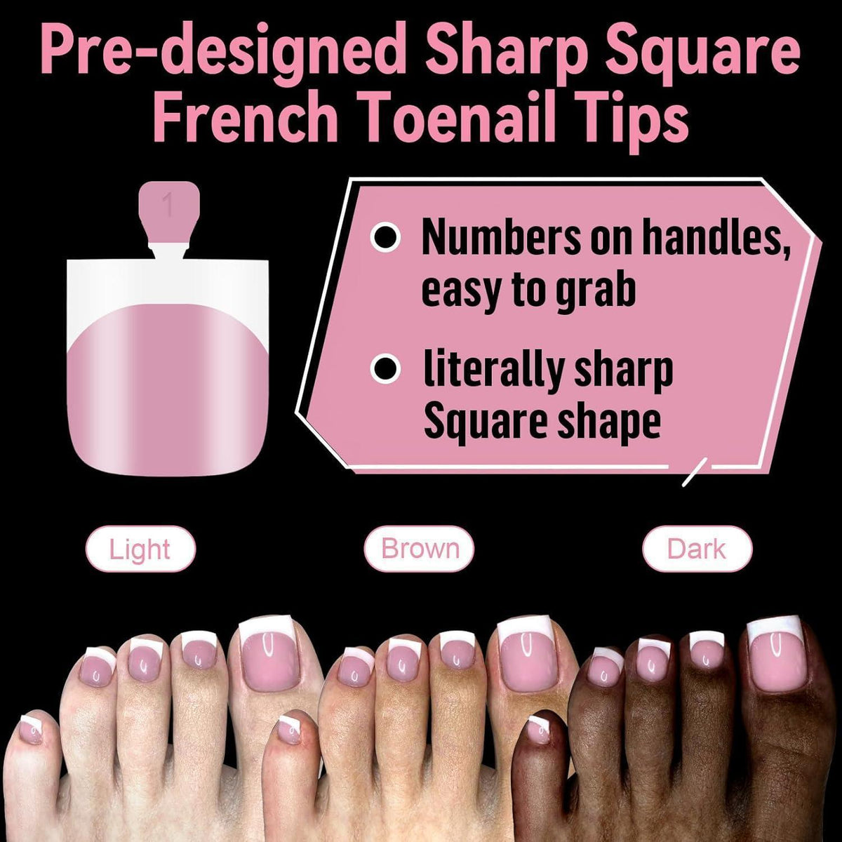 300 Französische Zehennagel Tipps - Rosa Press On Nails Set