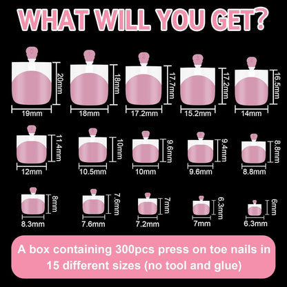 300 Französische Zehennagel Tipps - Rosa Press On Nails Set