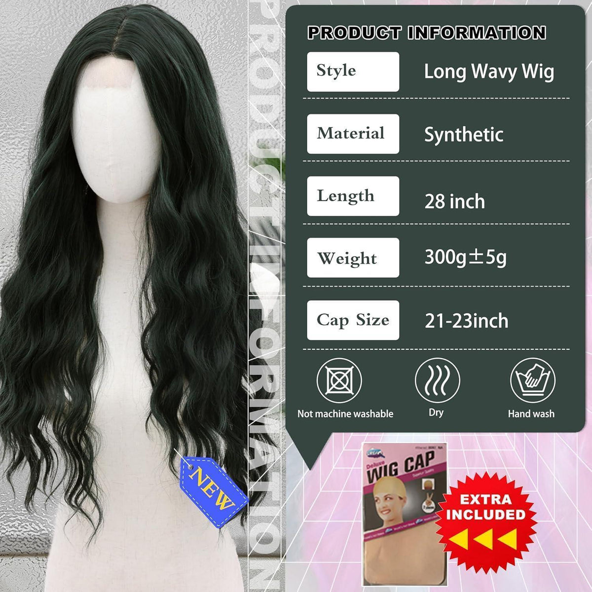Dunkelgrüne Cosplay Perücke 28 Zoll – Lange, Natürliche Welle