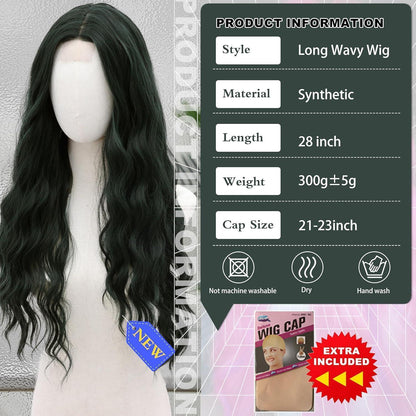 Dunkelgrüne Cosplay Perücke 28 Zoll – Lange, Natürliche Welle