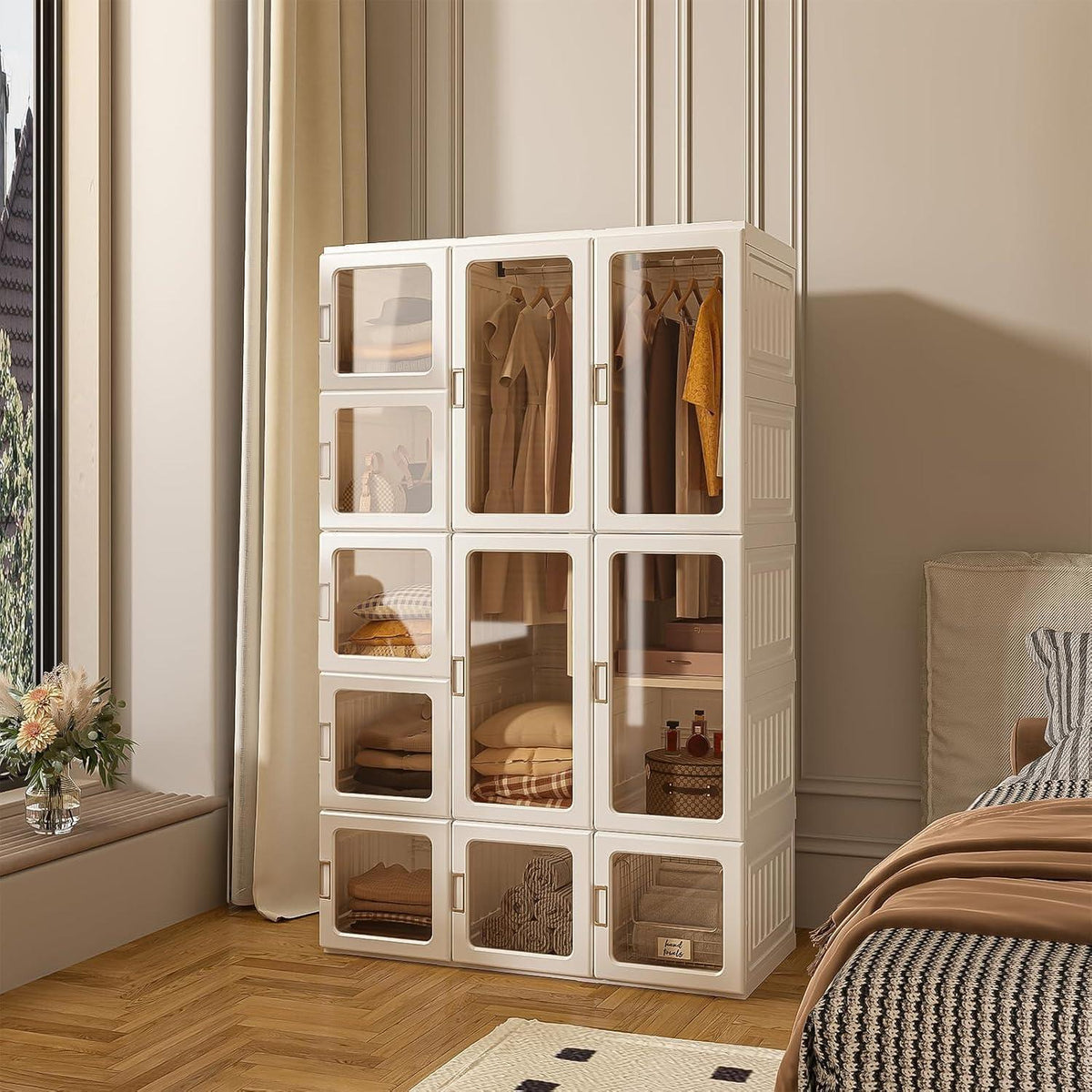 Faltbarer Kleiderschrank mit Stange & Magnettüren – Weiß