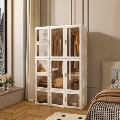 Faltbarer Kleiderschrank mit Stange & Magnettüren – Weiß