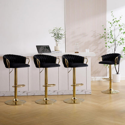 Moderner Samt Barhocker 4er Set, höhenverstellbar & drehbar