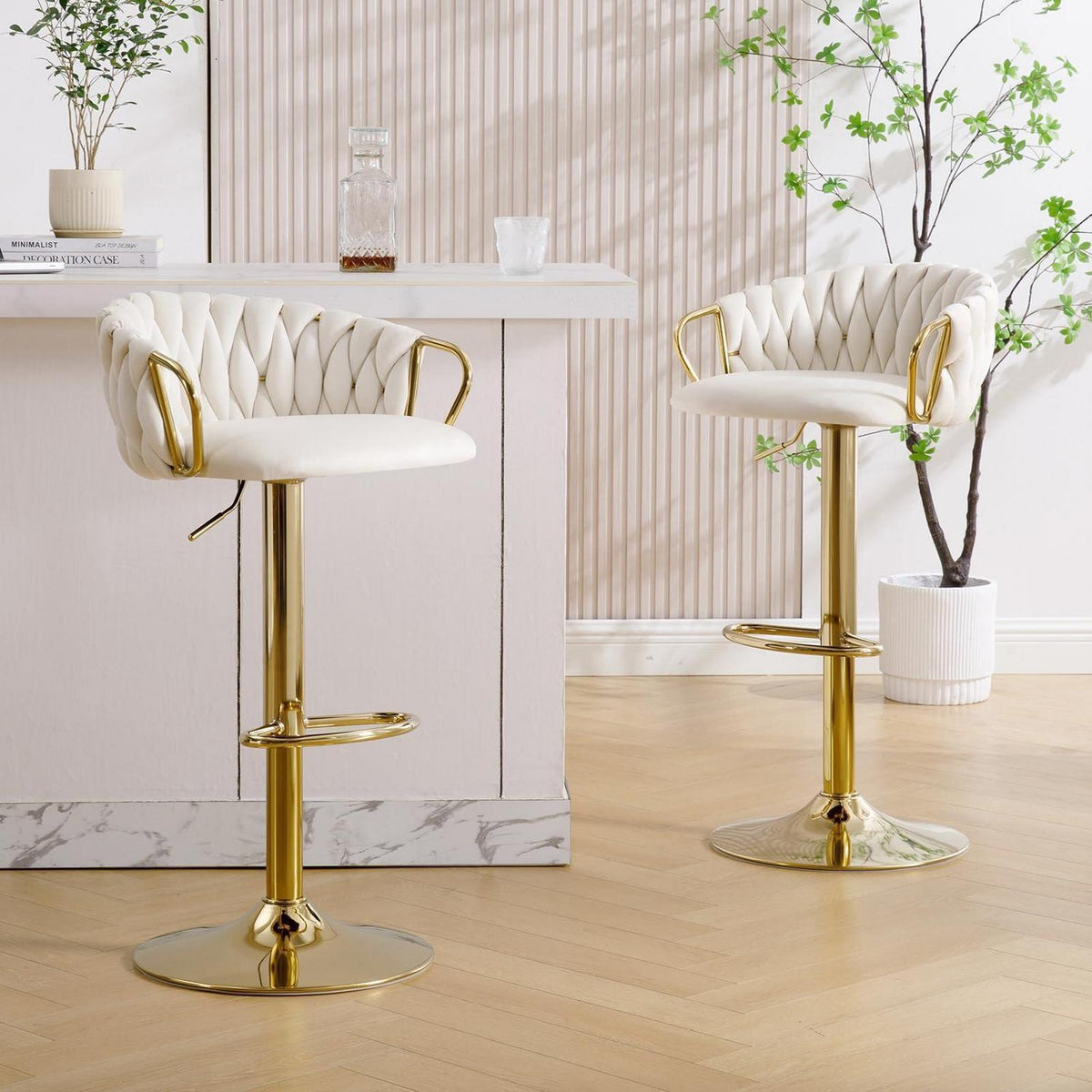 Moderne Samt Barhocker 2er Set, höhenverstellbar & drehbar
