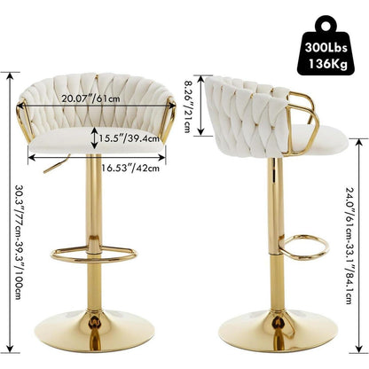 Moderne Samt Barhocker 2er Set, höhenverstellbar & drehbar