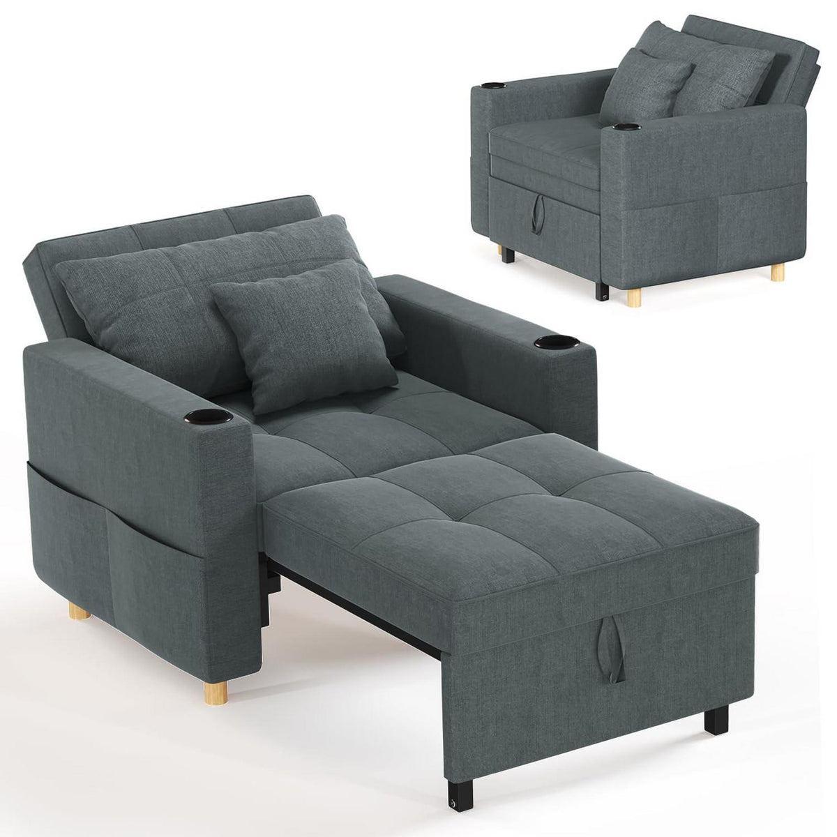 Extrabreites Schlafsofa 97cm – 3-in-1 Schlafsessel mit Bettkasten