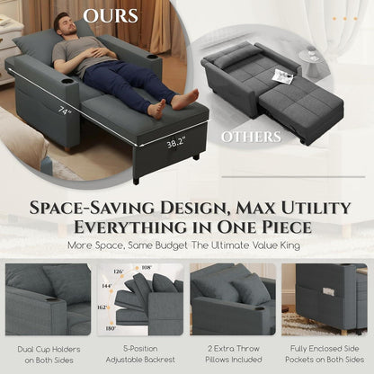 Extrabreites Schlafsofa 97cm – 3-in-1 Schlafsessel mit Bettkasten