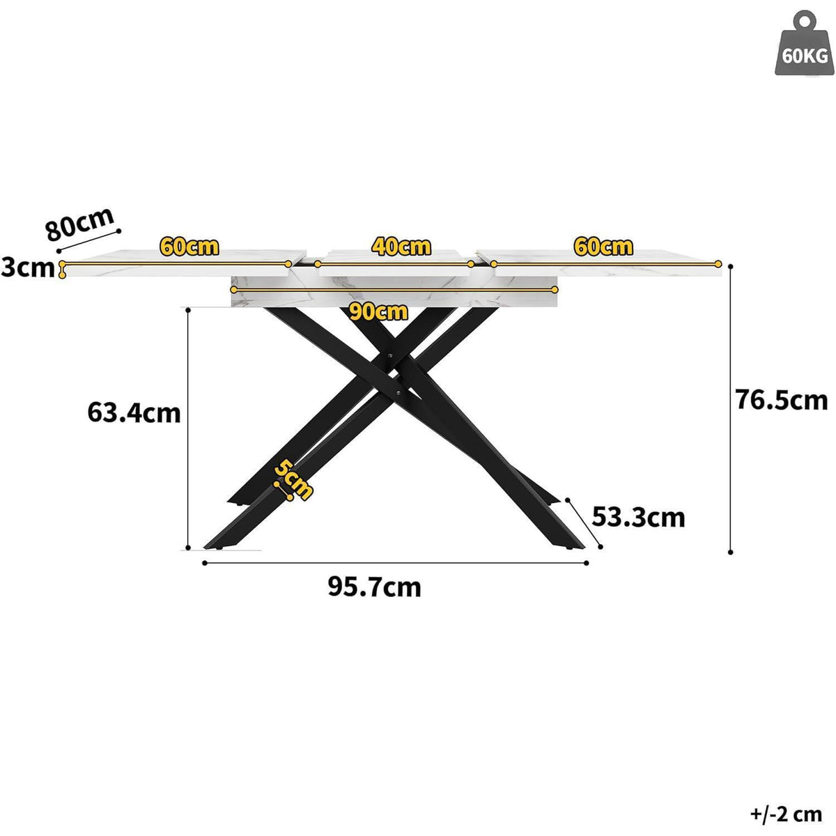 Ausziehbarer Esstisch Weiß 120-160x80 cm Küchentisch