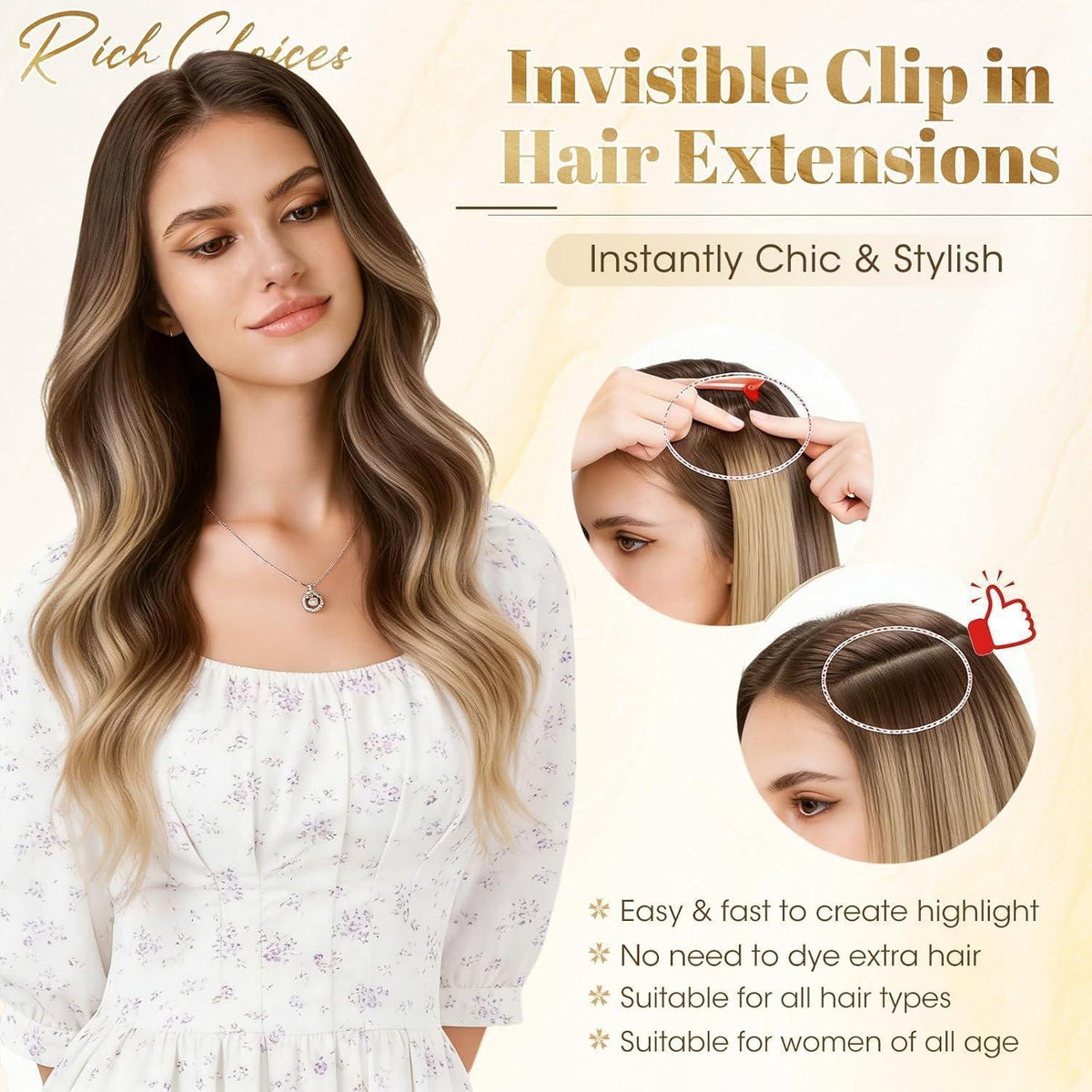 Clip-in Haarverlängerung Echthaar 30cm Balayage Blond