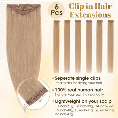 Blond Clip-in Echthaar Extensions 40cm – 6 Strähnen #27