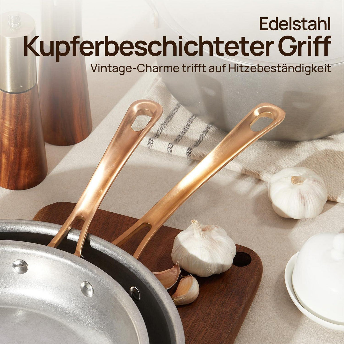 Edelstahl Topfset 8-teilig Induktion | Vintage Kochtopf & Pfannen Set