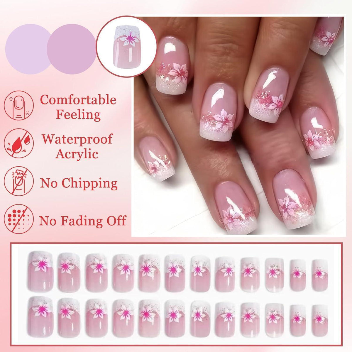 24 Press On Nails Nude Rosa Pfirsichblüte – Künstliche Nägel