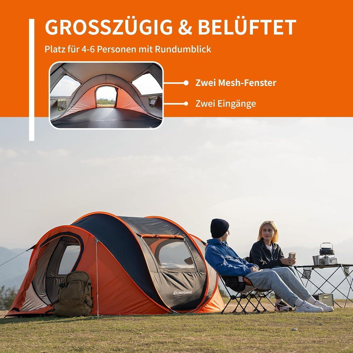 Wurfzelt 4-6 Personen wasserdicht mit guter Belüftung