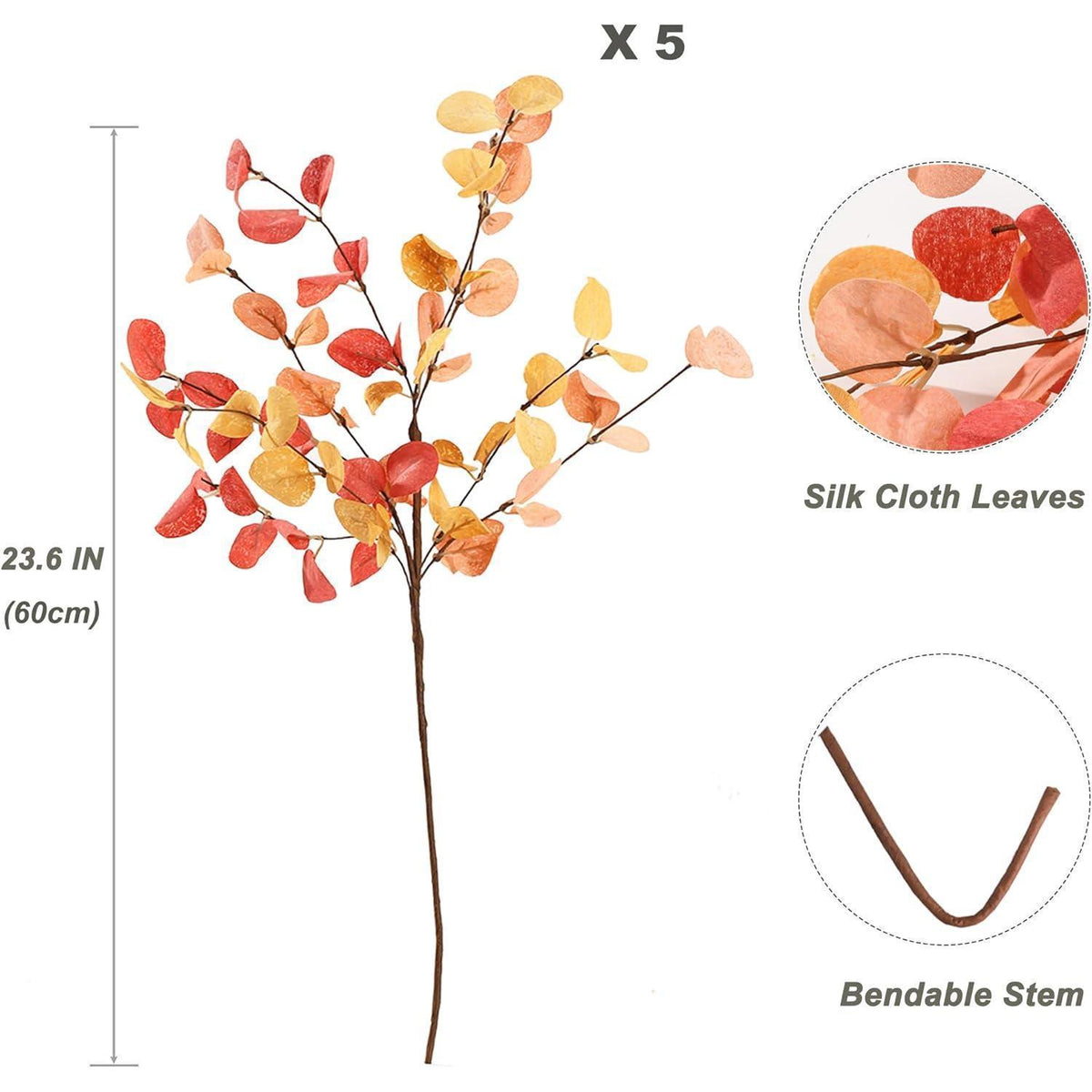 Künstlicher Eukalyptus Herbst Deko 5 Bundles 60cm Orange