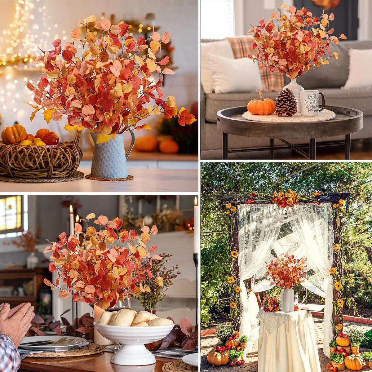 Künstlicher Eukalyptus Herbst Deko 5 Bundles 60cm Orange