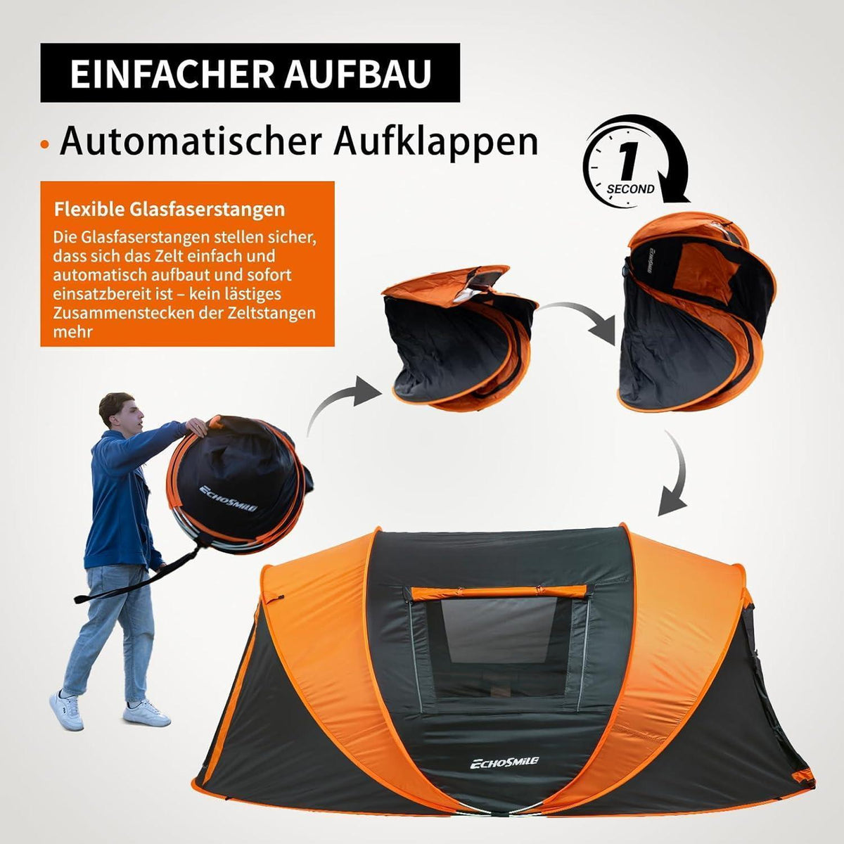 Wurfzelt 4-8 Personen wasserdicht mit 2 Fenstern, Familienzelt für Outdoor