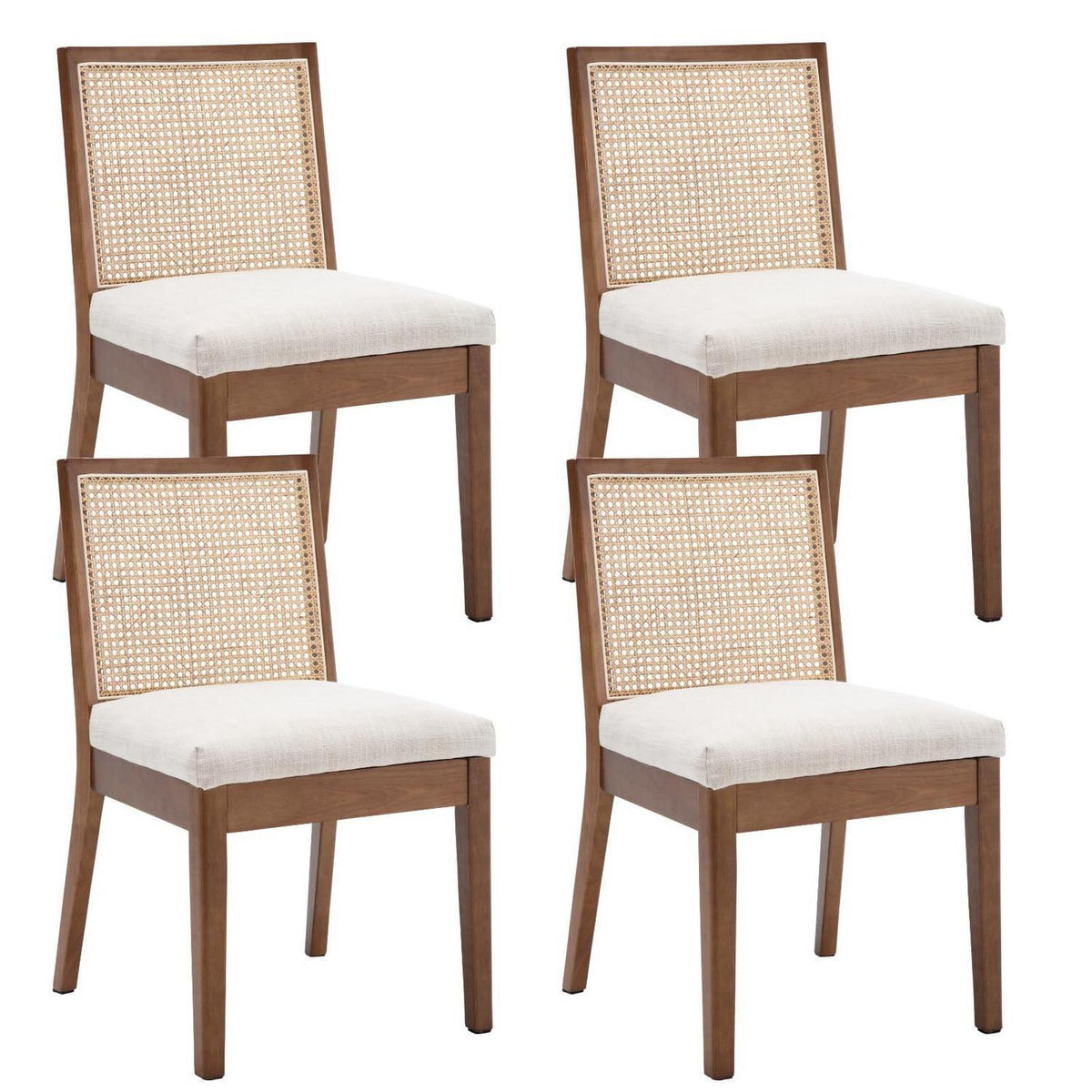 Esszimmerstühle Set 4 – Vintage Leinen & Rattan Braun