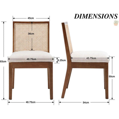 Esszimmerstühle Set 4 – Vintage Leinen & Rattan Braun
