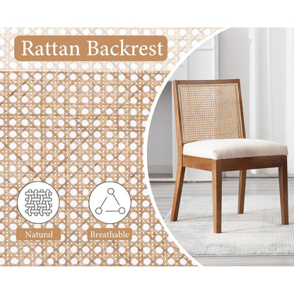 Esszimmerstühle Set 4 – Vintage Leinen & Rattan Braun