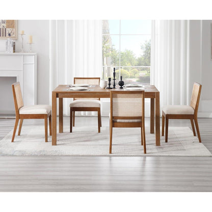 Esszimmerstühle Set 4 – Vintage Leinen & Rattan Braun