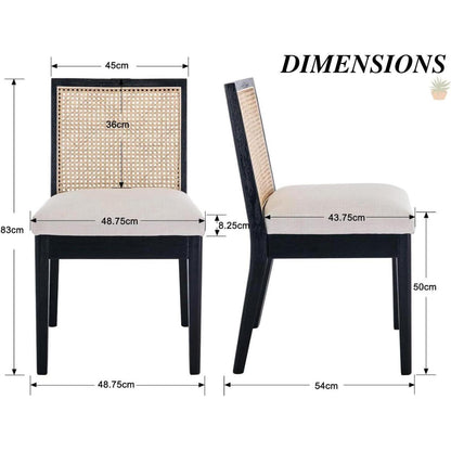 Esszimmerstühle 4er Set Leinen Rattan Vintage Schwarz
