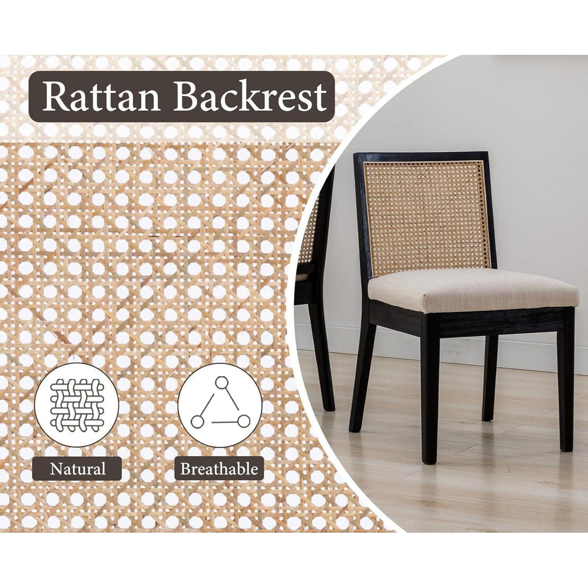 Esszimmerstühle 4er Set Leinen Rattan Vintage Schwarz