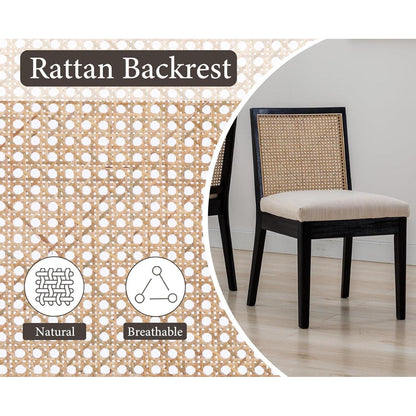 Esszimmerstühle 4er Set Leinen Rattan Vintage Schwarz