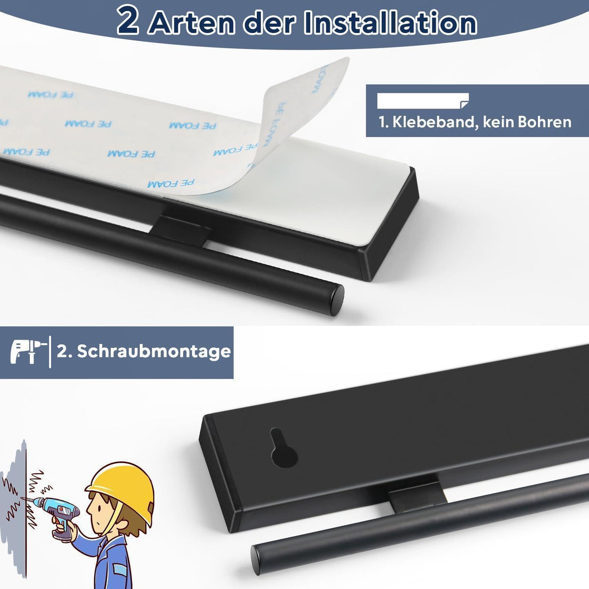 Magnetische Messerleiste mit 10 Haken, 50cm, Schwarz