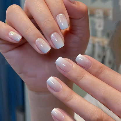 Cat Eye Press On Nails - Rosa Farbverlauf Kurz & Quadratisch