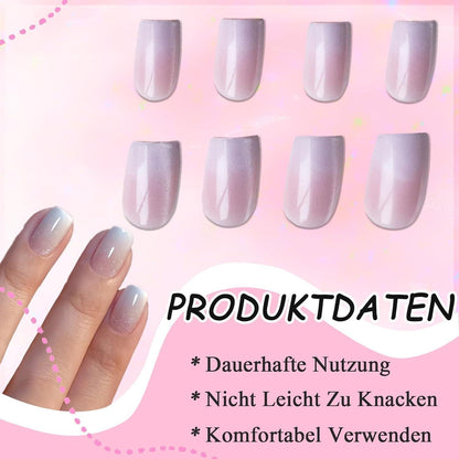 Cat Eye Press On Nails - Rosa Farbverlauf Kurz & Quadratisch