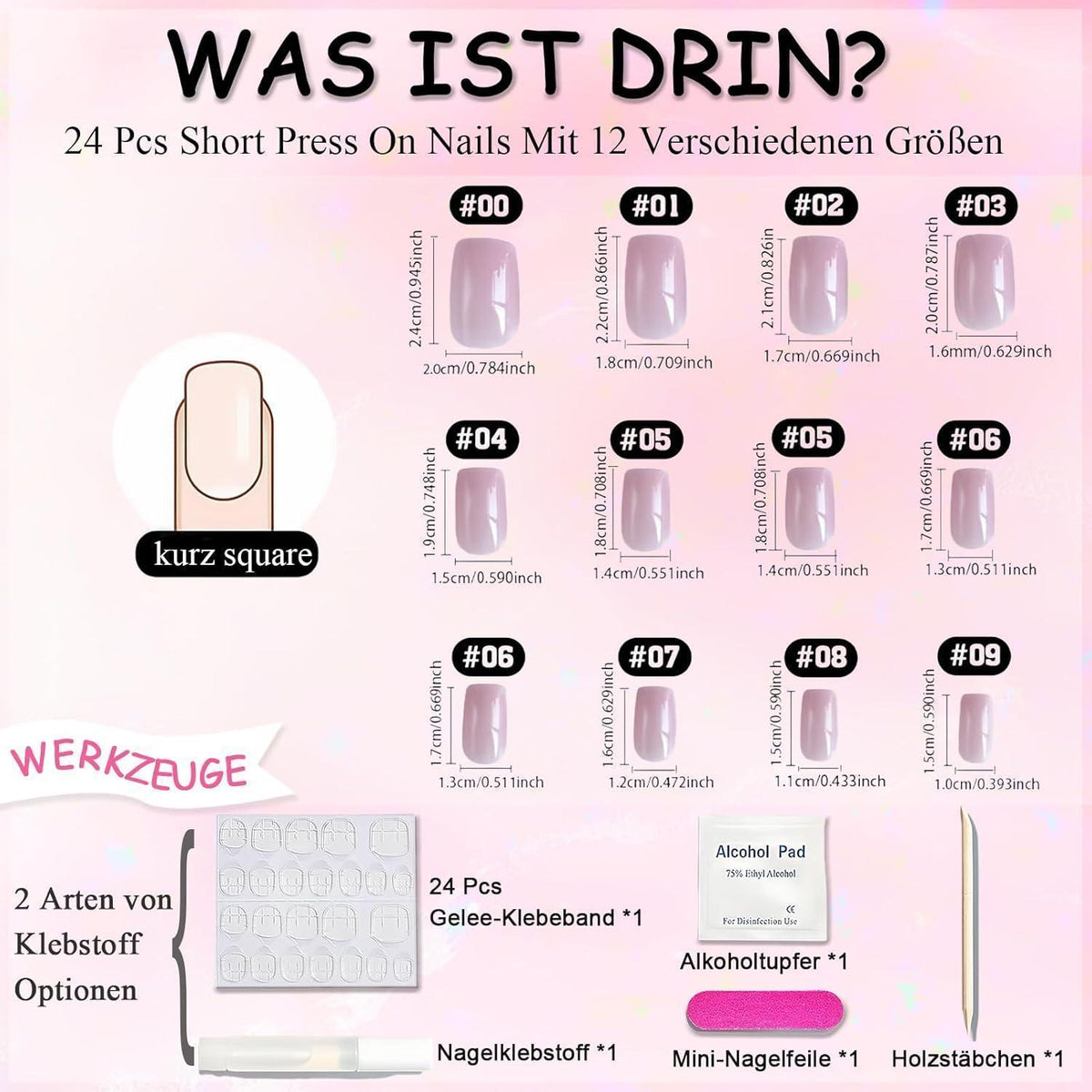 Cat Eye Press On Nails - Rosa Farbverlauf Kurz & Quadratisch