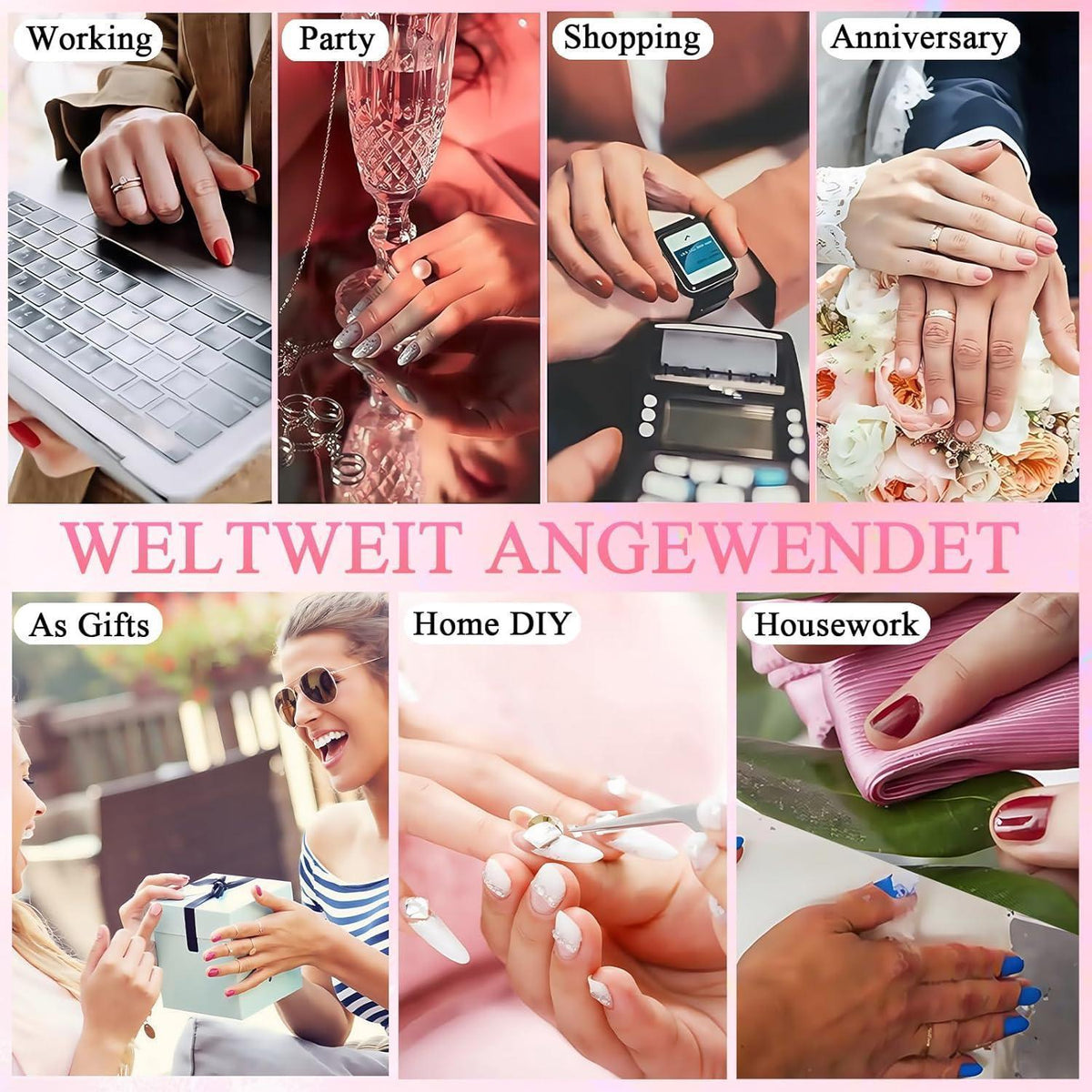 Cat Eye Press On Nails - Rosa Farbverlauf Kurz & Quadratisch