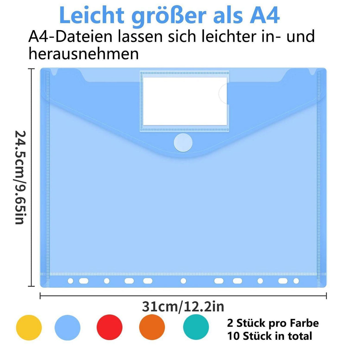 10er-Set Wasserdichte A4 Dokumentenmappe mit Etikettenfach