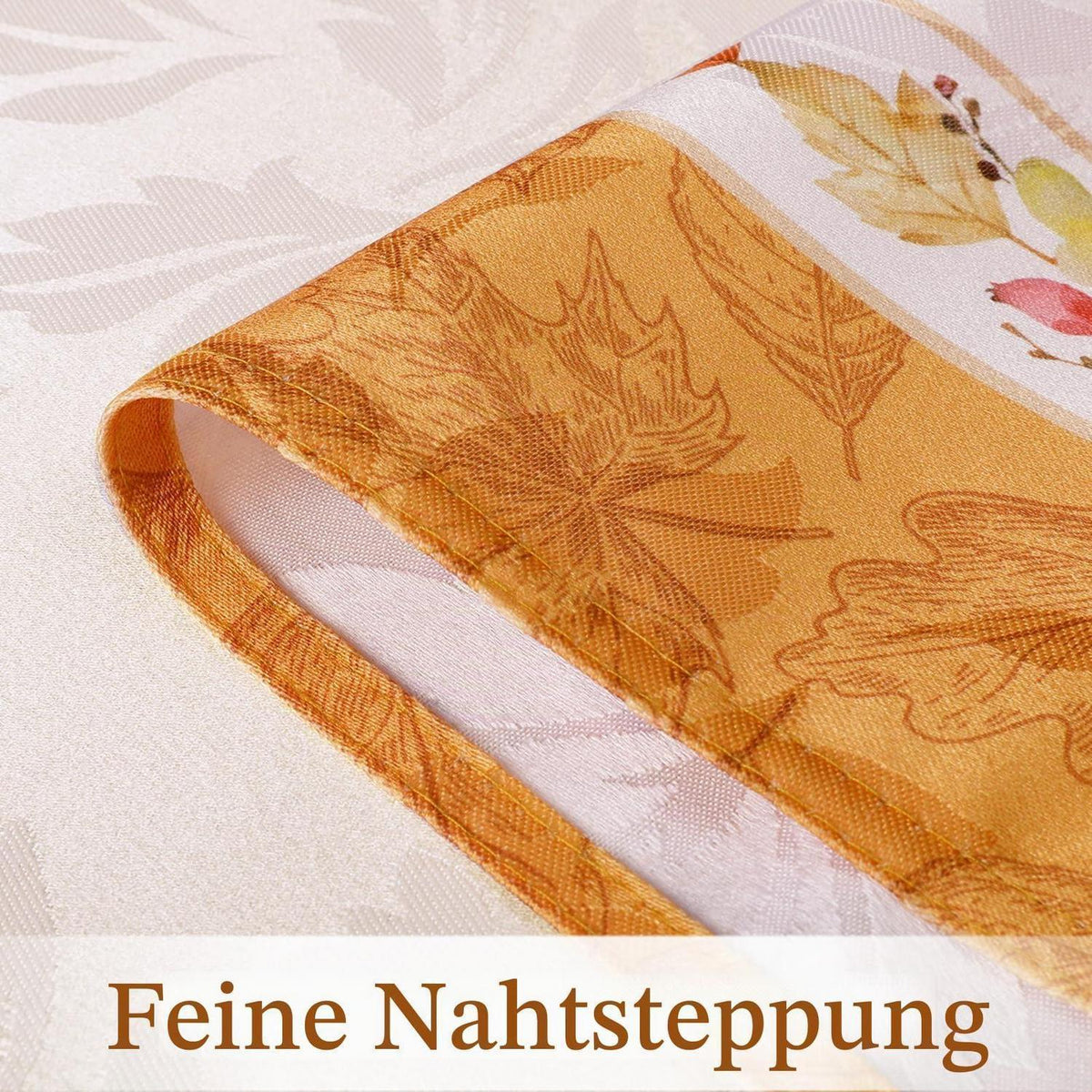 Herbst Tischdecke Rund 160 cm Orange | Jacquard & Wasserabweisend