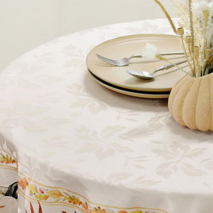 Herbst Tischdecke Rund 160 cm Orange | Jacquard & Wasserabweisend