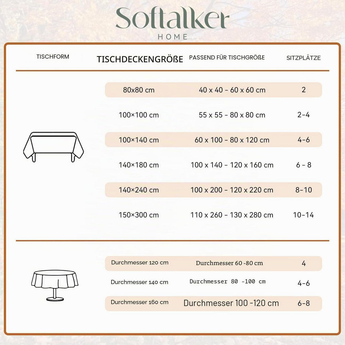 Herbst Tischdecke Rund 160 cm Orange | Jacquard & Wasserabweisend